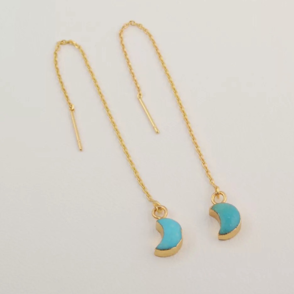 Gold and Raw Turquoise Threader Earrings